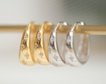 Gold Huggies, 925 Silver CZ Huggie Earring, Gold Earrings, Gold vintage Earrings, Baroque Earrings, Hoop Earring, Gold Hoops, Vintage Hoops