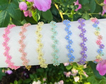 rainbow daisy beaded bracelets (zig zag) | 24K gold plated | handmade colorful bracelets | seed bead bracelets