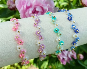 multicolored daisy beaded bracelets (zig zag) | 24K gold plated | handmade colorful bracelets | seed bead bracelets