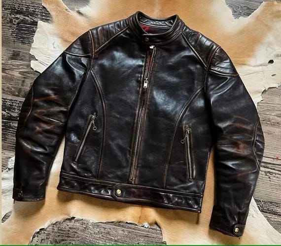 Men's Black Soft Cowhide Real Genuine Leather Distressed Jacket