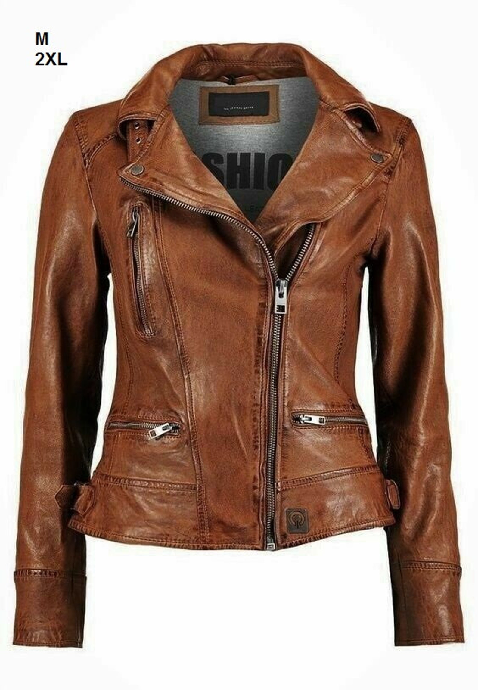Aussie-Leather Women’s Genuine Lambskin Leather Biker Jacket – Brown, Slim Fit, Classic Motorcycle Style