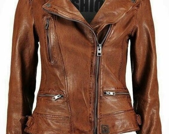 Womens Latest Motorcycle Biker Handmade Distressed Brown Moto Vintage Real Leather Jacket | Gift for her | Birthday Gift | Leather Jacket
