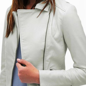 Women lambskin white leather jacket for women