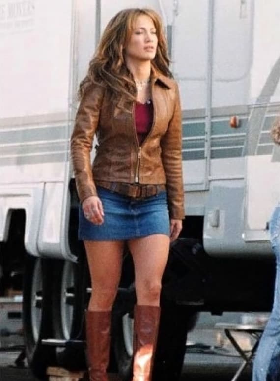 Women's Jennifer Lopez Motorcycle Distressed Brown Real Leather