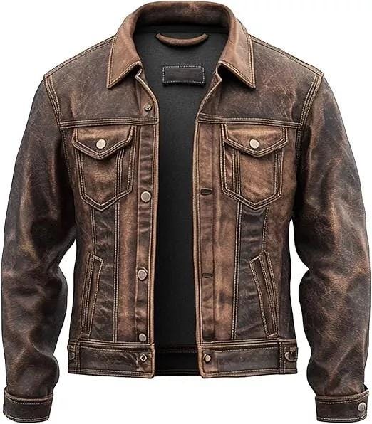 Veste En Cuir Homme Leatherman Style Moto Marron Taille 3XL - Occasion Très Bon état