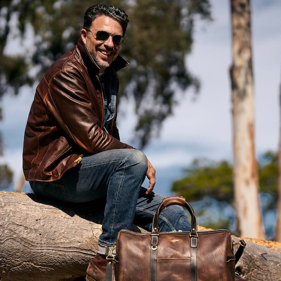 Men's Brown Vintage American Bomber Leather Jacket | Full Grain