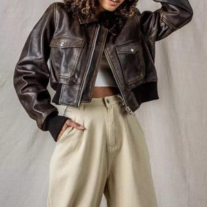 Dames vintage stijl klassiek oversized leren jack, bruin leren bomberjack voor dames, fashion designer bikerjack, cadeaus voor haar