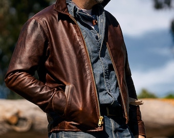 40‘s vintage / goatskin leather jacket Vintage Double Breasted Goatskin Leather Car Coat [1940s