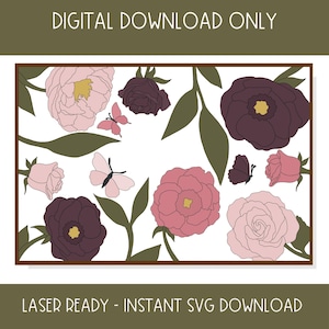 Laserklaar SVG bloem naambord SVG, Boho bloemen kinderkamer teken, ingelijste naambord SVG, digitale download sjabloon kwekerij, één regel knippen