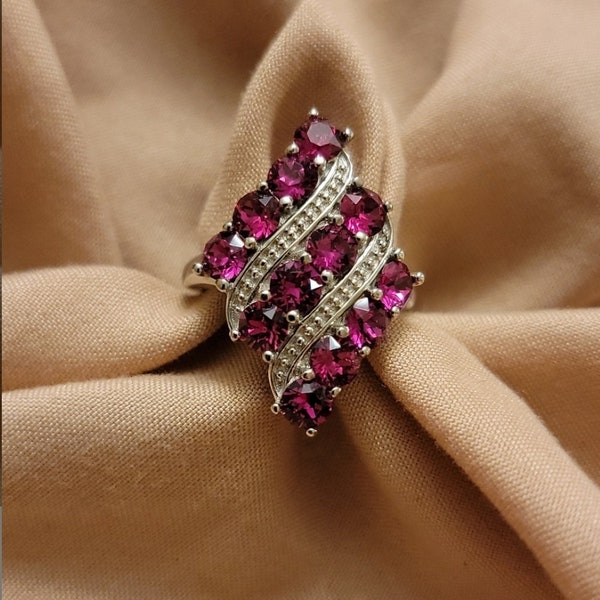 Swarovski KARIS Fuchsia Color Crystal Elongated Ring in Platinum Bond