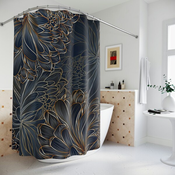 Navy Shower Curtain Etsy