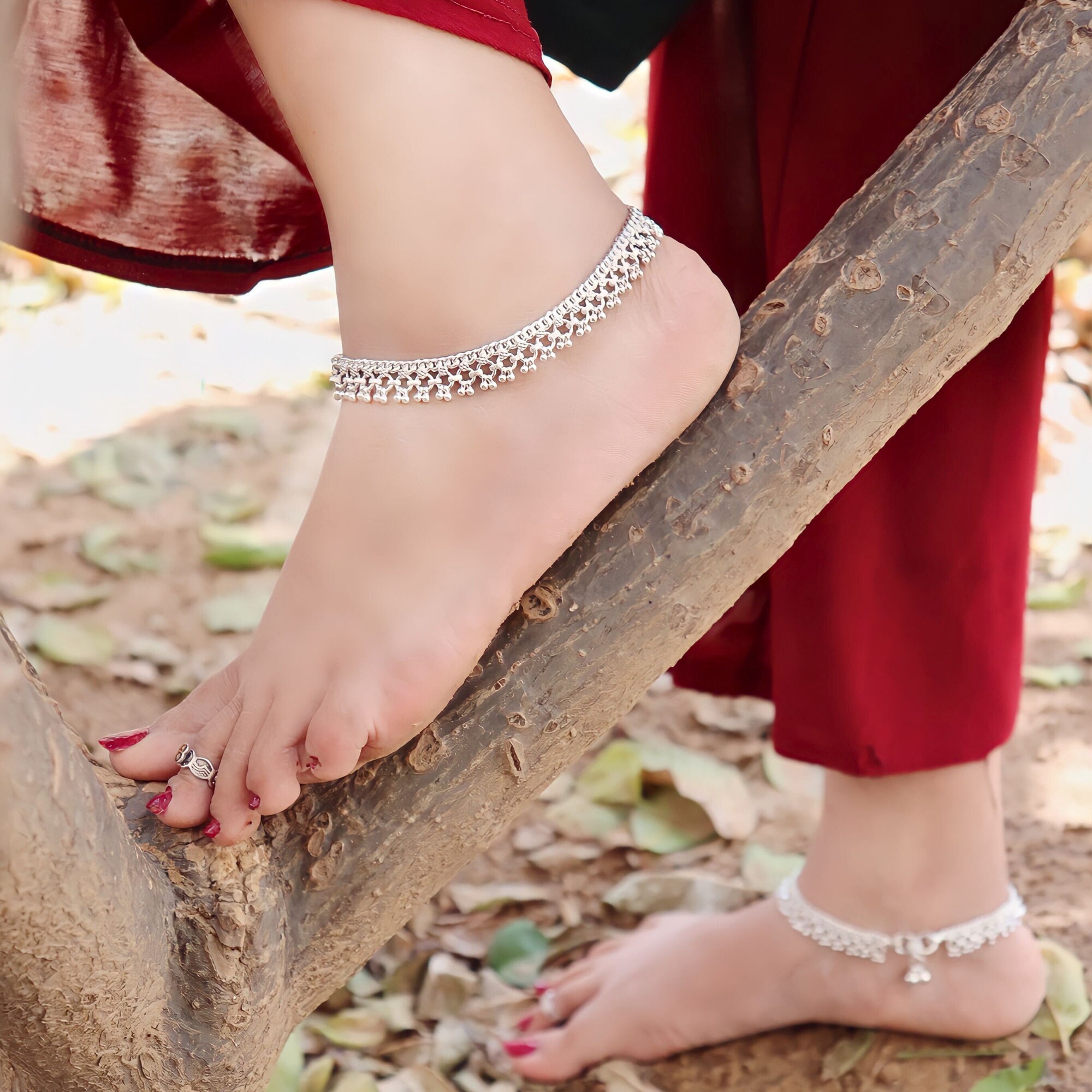 Indian Inspired Silver Bell Anklet Shinning Cultural Silver Etsy