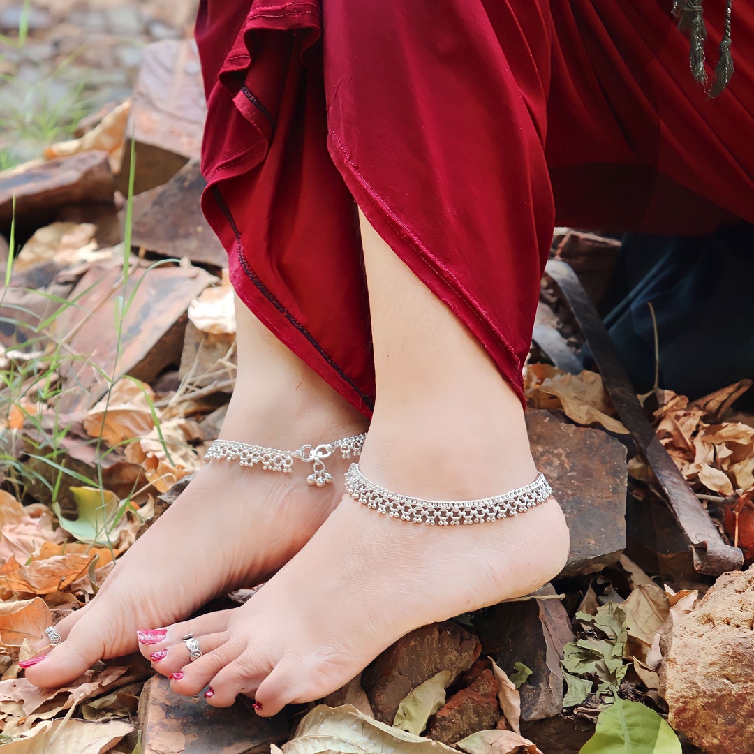Indian Inspired Silver Bell Anklet, Shinning Cultural Silver Ankle
