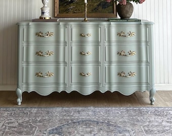 Refinished French Provincial Dresser in Soft Sage Green