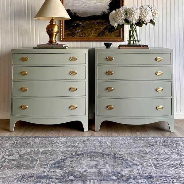 Pair of Oversized Nightstands / Small Dressers – Vintage Bow Front