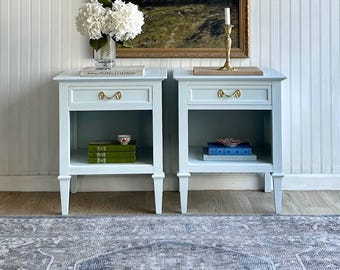 Refinished Blue Drexel Nightstands with Brass Hardware