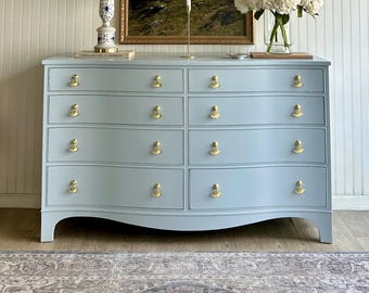 Vintage Bow Front Dresser in Soft Blue Gray