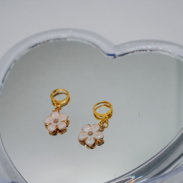 flower enamel gold hoop earrings | dainty floral | hypoallergenic earrings