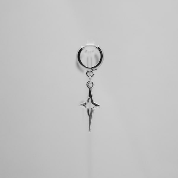 minimalistic silver north star starburst hoop earrings | hypoallergenic earrings