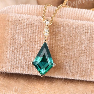 Kite cut emerald necklace yellow gold vintage unique Personalize silver pendant necklace women half halo moissanite one of a kind jewelry