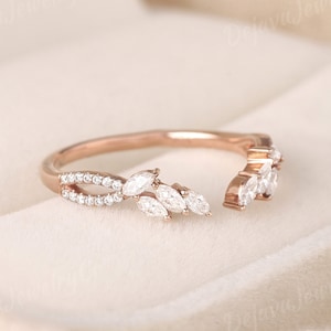 Vintage marquise Moissanite wedding band diamond curved wedding band open stacking matching ring unique promise anniversary ring Flower leaf