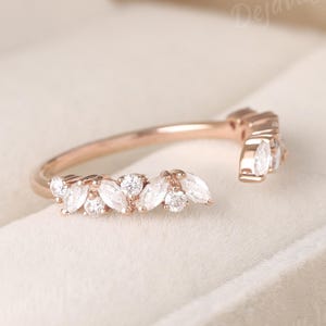 Delicate Diamond Open Wedding Band Women Rose Goldvintage art deco ring Delicate Stacking matching marquise moissanite wedding band bridal