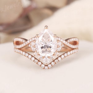Moissanite Verlobungsring Set Unikat Rosegold Ring 2 Stück Vintage Verlobungsring Unendlichkeit Versprechen Jahrestag Geschenk Cluster Minimalist