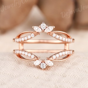 Art Deco Moissanite doppelt gebogener Ehering Roségold Vintage Moissanite RingEnhancer Stacking Match Versprechen Benutzerdefinierter Ring Für Frauen Käfig