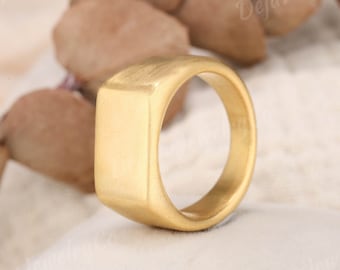 Brushed Engraved Square Signet Ring Silver Gold Square Signet Ring Yellow Gold Pinky Graduation Ring Retirement Family Crest Gift Him Her