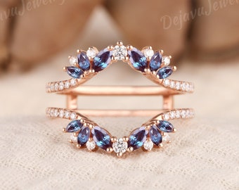 Vintage Marquise Alexandrite Ring Enhancer Rose Gold Double Curve Moissaniet Trouwring Stapelen Vlinder Anniversary Ring Voor Vrouwen Kooi