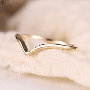 Chevron Wedding Band Solid Yellow Gold  Matching Stacking Dainty Yellow Gold plain gold band Promise Anniversary Gift For Women minimalist