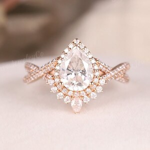 1,2 kt peervormige moissaniet verlovingsring unieke bruidsring roségouden halo vintage ring gedraaide ring belofte jubileumring voor haar