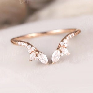 Marquise Shaped moissanite Wedding Band Unique Open flower Wedding Band Moissanite Curved Stacking Bridal Diamond Rose Gold Wedding For Her