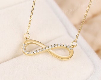 Vintage Love Knot diamond pendant Infinity charm necklace yellow gold necklace for women unique pave necklace anniversary promise necklace