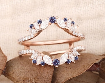 Star Alexandrite Enhancer trouwring Rose goud Marquise Moissaniet kooi stapelen vrouwen unieke Enhancer Ring aangepaste dubbele bijpassende bruiloft