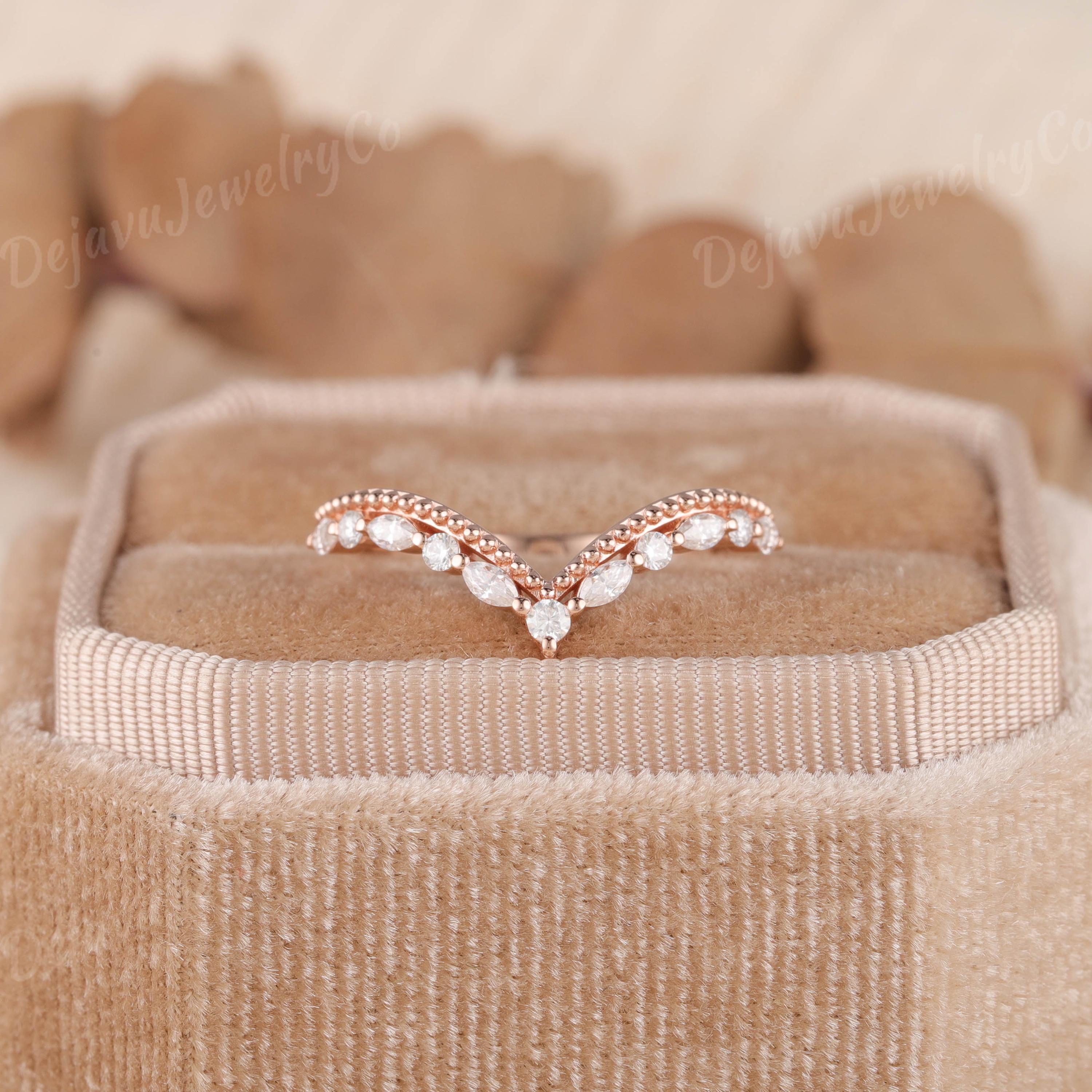 Art Deco Diamond Wedding Band Women Rose Gold Ring Vintage Milgrain ...