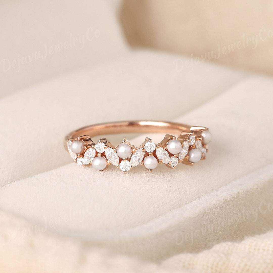 Vintage Pearl Wedding Ring Unique Pearl Rose Gold Wedding Band ...