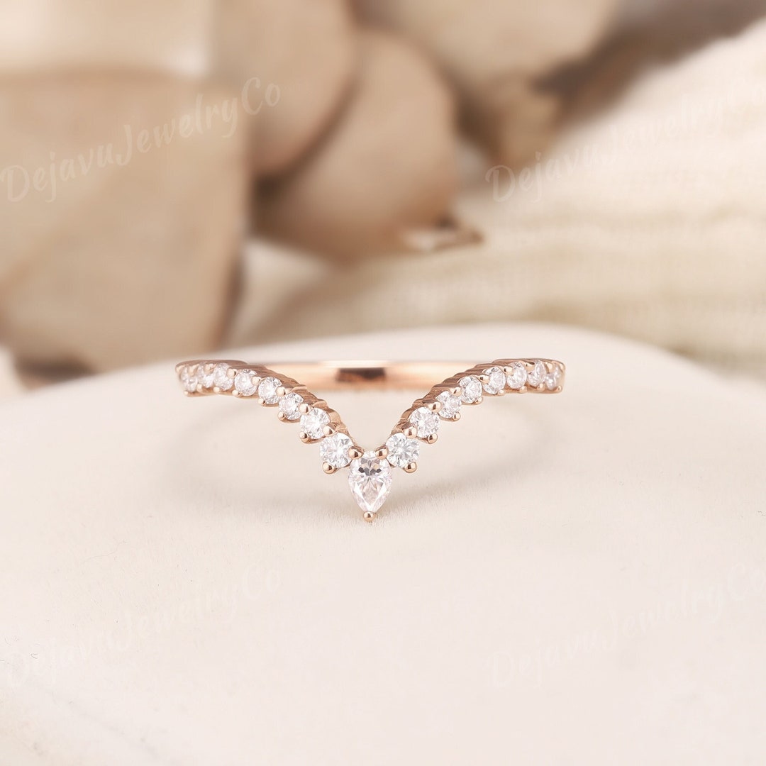 Art Deco Moissanite Wedding Ring Unique Curved Wedding Band Rose Gold ...