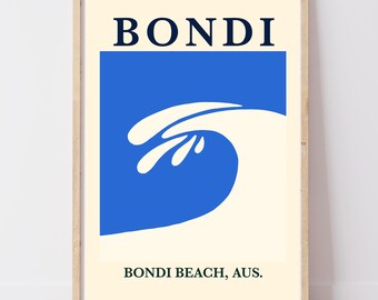 Bondi Beach Print | Retro Australian Coastal Wall Art | Sydney Gift, Housewarming | A4 A3 A2+ Digital Download