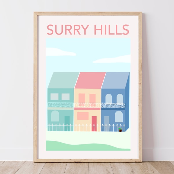 Surry Hills Druck | DIGITALER DOWNLOAD | Druckbare Wandkunst | Reiseposter | Vintage Retro Reisedruck | Sydney Terrasse Haus Kunst Dekor