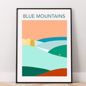 Blue Mountains Print | DIGITAL DOWNLOAD | PRINTABLE Wall Art | Travel Poster | Vintage Retro Travel Print | Mountain Art Decor | Sydney Art