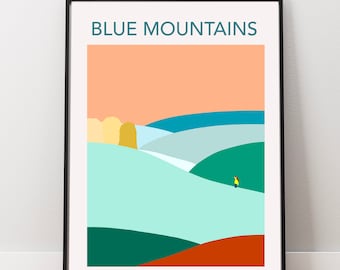 Blue Mountains Print | Retro Australian Mountain Wall Art | Sydney Gift | A4 A3 A2+ Digital Download
