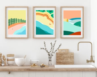 Bondi Coogee Manly Beach Print Set of 3 | Retro Sydney Wall Art | Australian Beach Gift, Housewarming | A4 A3 A2+ Download