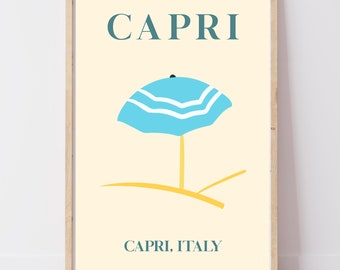 Capri Italy Print | Retro Italian Coastal Wall Art | Travel Gift, Housewarming | A4 A3 A2+ Digital Download