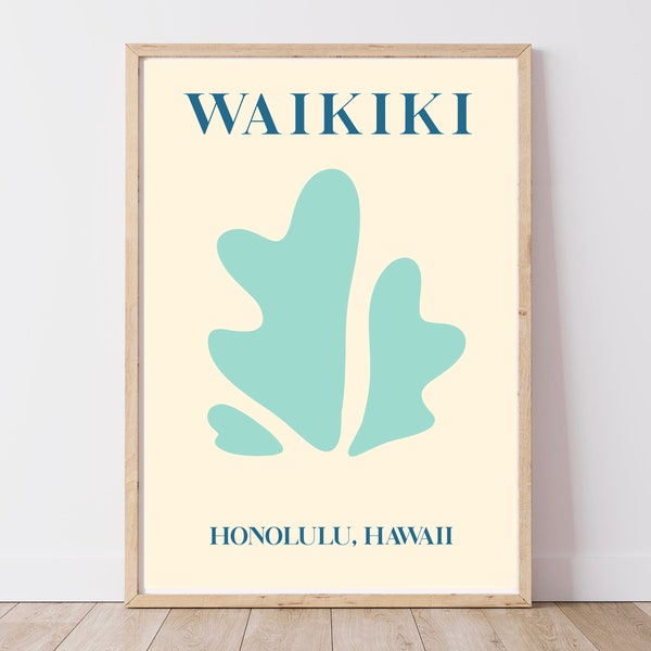 Waikiki Honolulu Hawaii Print | DIGITAL DOWNLOAD | PRINTABLE Wall Art | Abstract Travel Poster | Retro Vintage Print | Beach Coastal Decor