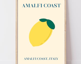 Amalfi Coast Lemon Print | Italian Wall Art, Retro Illustration | Housewarming Travel Gift | A4 A3 A2+ Digital Download