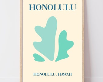 Waikiki Hawaii Print | Retro Tropical Wall Art, Abstract Illustration | Beach Gift, Gallery Wall | A4 A3 A2+ Digital Download