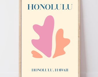 Waikiki Hawaii Print | Retro Tropical Wall Art, Abstract Illustration | Beach Gift, Gallery Wall | A4 A3 A2+ Digital Download