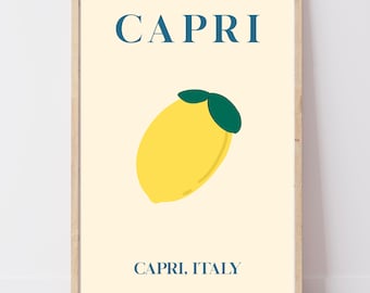 Capri Italy Lemon Print | Retro Italian Coastal Wall Art | Travel Gift, Housewarming | A4 A3 A2 Digital Download