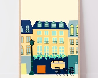 Paris Cafe Print | French Wall Art, Retro Illustration | Gallery Wall Decor | Housewarming Gift | A4 A3 A2+ Digital Download
